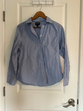 J. Crew Blue and White Striped Button-Up Shirt